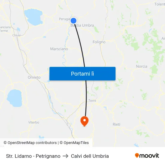 Str. Lidarno - Petrignano to Calvi dell Umbria map