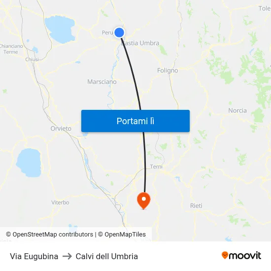 Via Eugubina to Calvi dell Umbria map