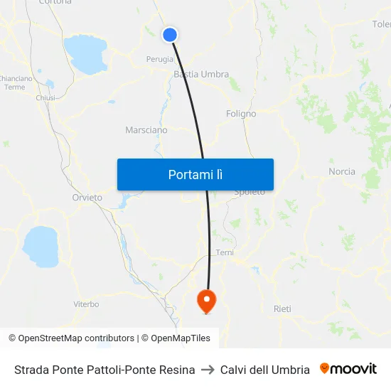 Strada Ponte Pattoli-Ponte Resina to Calvi dell Umbria map