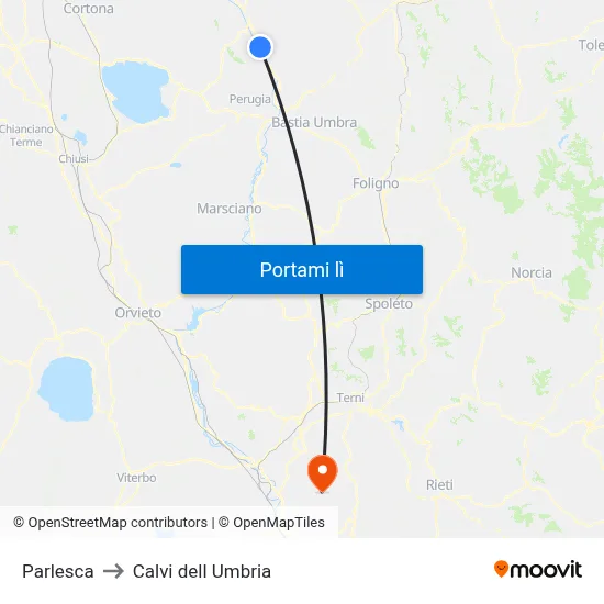 Parlesca to Calvi dell Umbria map