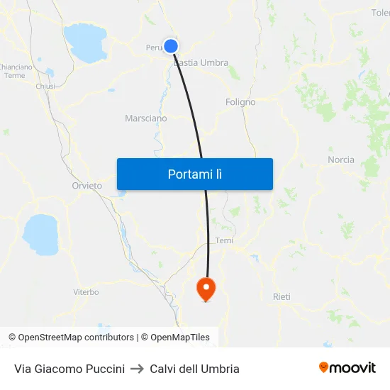 Via Giacomo Puccini to Calvi dell Umbria map