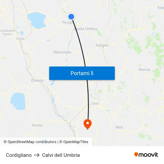 Cordigliano to Calvi dell Umbria map