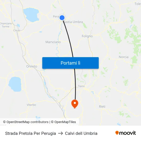 Strada Pretola Per Perugia to Calvi dell Umbria map