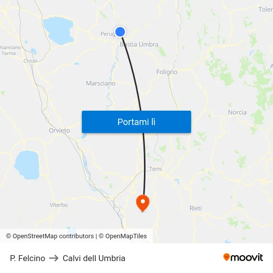 P. Felcino to Calvi dell Umbria map