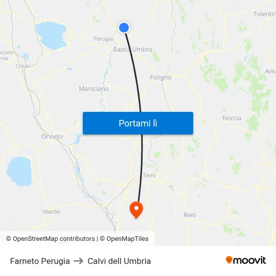 Farneto Perugia to Calvi dell Umbria map