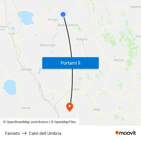 Farneto to Calvi dell Umbria map