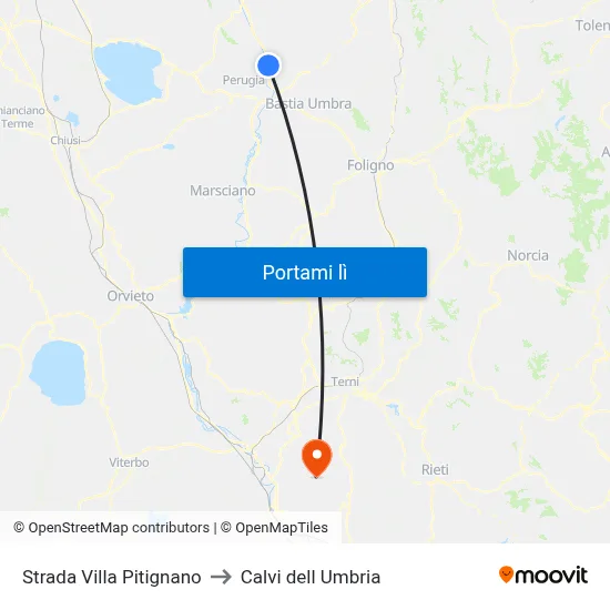 Strada Villa Pitignano to Calvi dell Umbria map