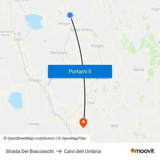 Strada Dei Bracceschi to Calvi dell Umbria map