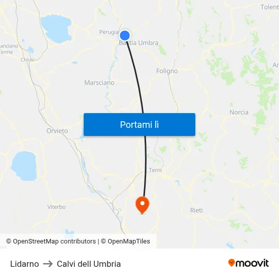 Lidarno to Calvi dell Umbria map