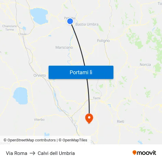 Via Roma to Calvi dell Umbria map