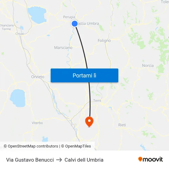 Via Gustavo Benucci to Calvi dell Umbria map