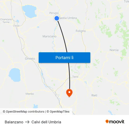 Balanzano to Calvi dell Umbria map