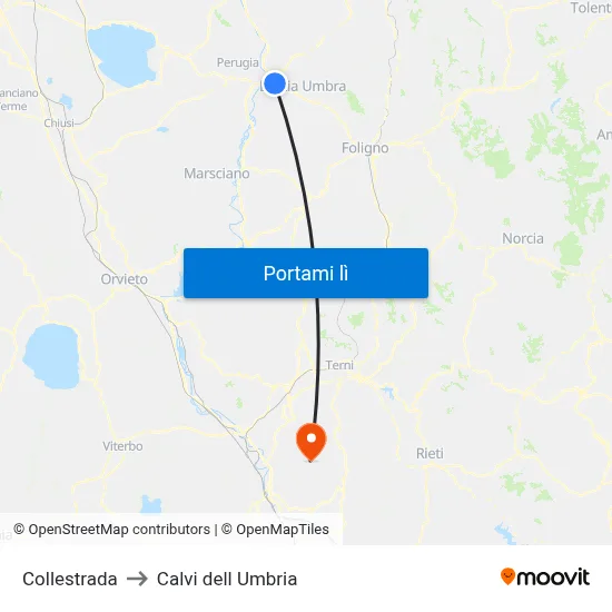 Collestrada to Calvi dell Umbria map