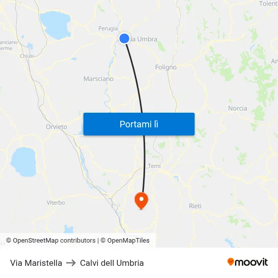 Via Maristella to Calvi dell Umbria map