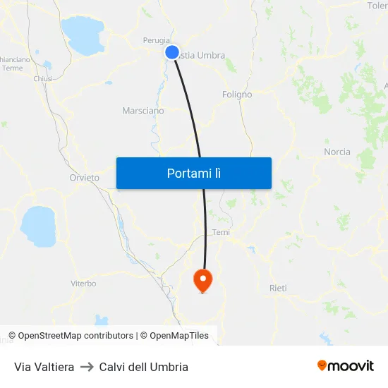Via Valtiera to Calvi dell Umbria map