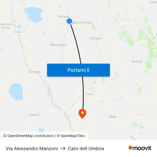 Via Alessandro Manzoni to Calvi dell Umbria map