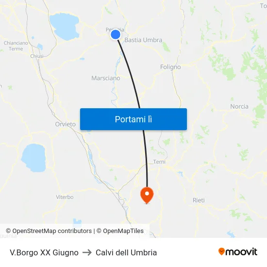 V.Borgo XX Giugno to Calvi dell Umbria map