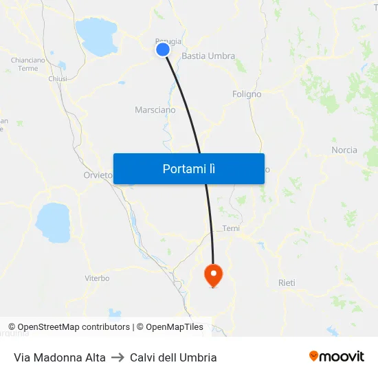 Via Madonna Alta to Calvi dell Umbria map