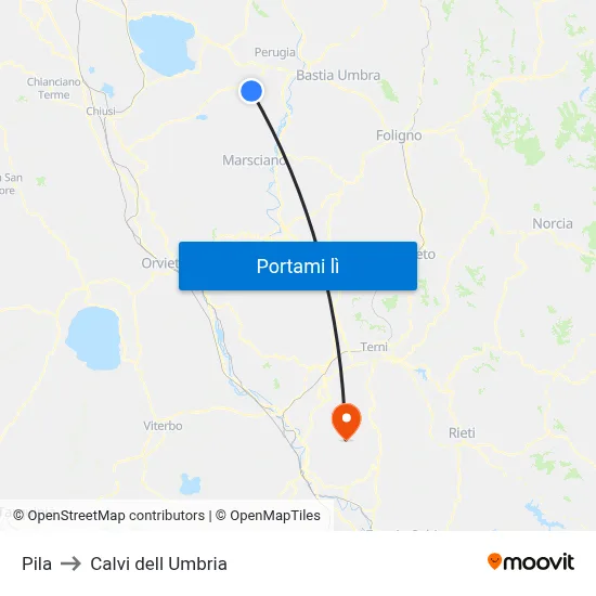 Pila to Calvi dell Umbria map