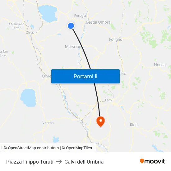 Piazza Filippo Turati to Calvi dell Umbria map