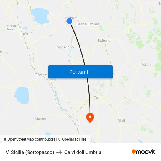 V. Sicilia (Sottopasso) to Calvi dell Umbria map