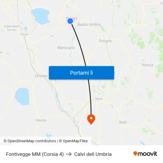 Fontivegge M​M (Corsia 4) to Calvi dell Umbria map