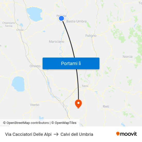 Via Cacciatori Delle Alpi to Calvi dell Umbria map