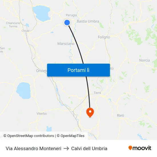 Via Alessandro Monteneri to Calvi dell Umbria map