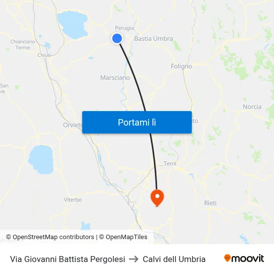 Via Giovanni Battista Pergolesi to Calvi dell Umbria map