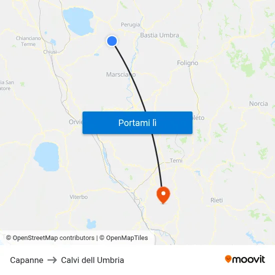 Capanne to Calvi dell Umbria map