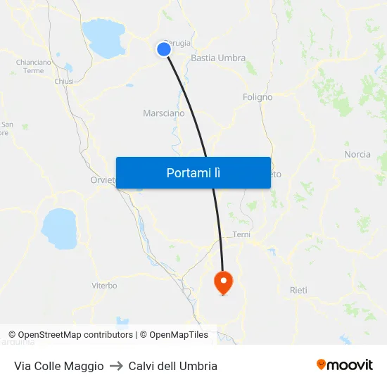 Via Colle Maggio to Calvi dell Umbria map