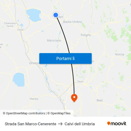 Strada San Marco-Cenerente to Calvi dell Umbria map