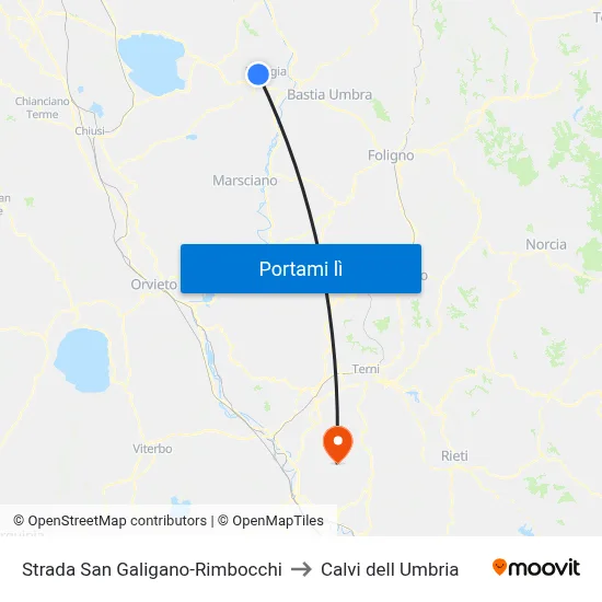 Strada San Galigano-Rimbocchi to Calvi dell Umbria map