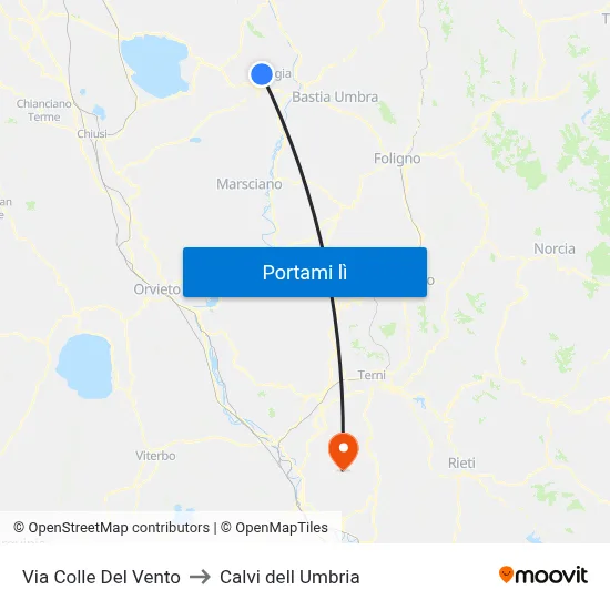 Via Colle Del Vento to Calvi dell Umbria map