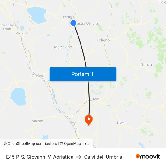 E45 P. S. Giovanni V. Adriatica to Calvi dell Umbria map
