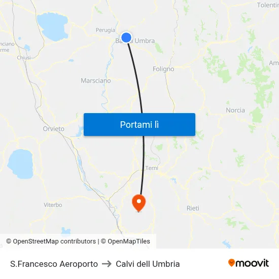 S.Francesco Aeroporto to Calvi dell Umbria map