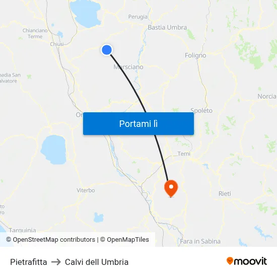 Pietrafitta to Calvi dell Umbria map