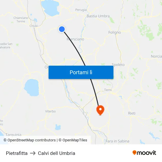 Pietrafitta to Calvi dell Umbria map