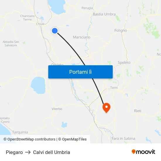 Piegaro to Calvi dell Umbria map