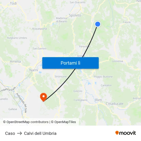 Caso to Calvi dell Umbria map