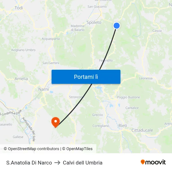 S.Anatolia Di Narco to Calvi dell Umbria map