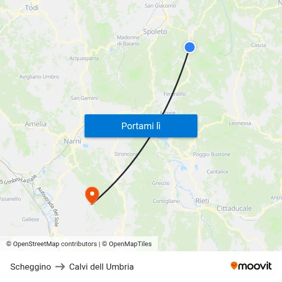 Scheggino to Calvi dell Umbria map
