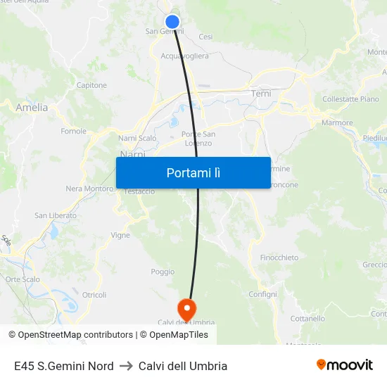E45 S.Gemini Nord to Calvi dell Umbria map