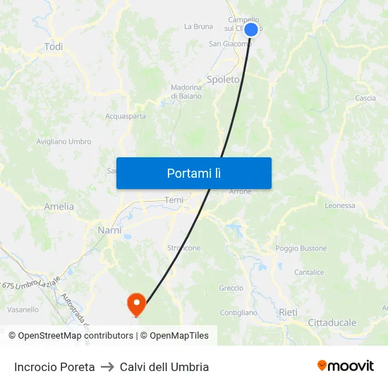 Incrocio Poreta to Calvi dell Umbria map