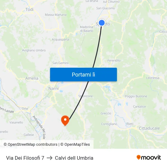 Via Dei Filosofi 7 to Calvi dell Umbria map