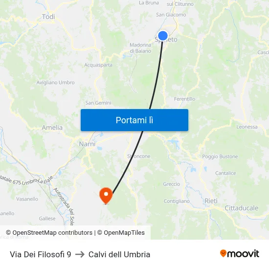 Via Dei Filosofi 9 to Calvi dell Umbria map