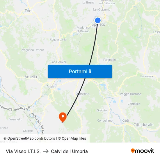 Via Visso I.T.I.S. to Calvi dell Umbria map