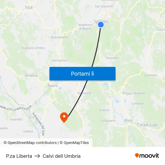P.za Liberta to Calvi dell Umbria map