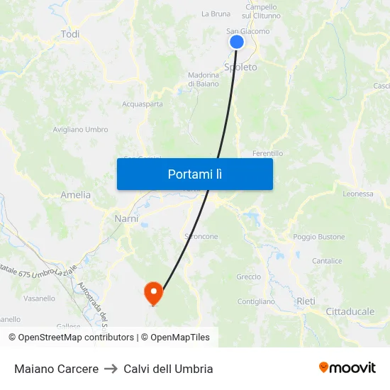 Maiano Carcere to Calvi dell Umbria map