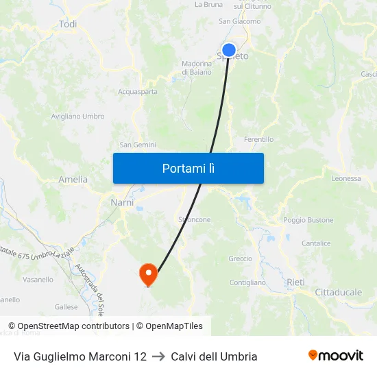 Via Guglielmo Marconi 12 to Calvi dell Umbria map